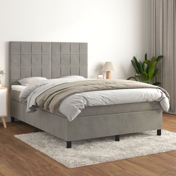 vidaXL Cama box spring con colch&oacute;n terciopelo gris claro 140x190 cm