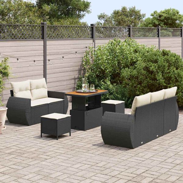 vidaXL Conjunto de sof&aacute;s de jard&iacute;n 8 pcs Negro rat&aacute;n sint&eacute;tico