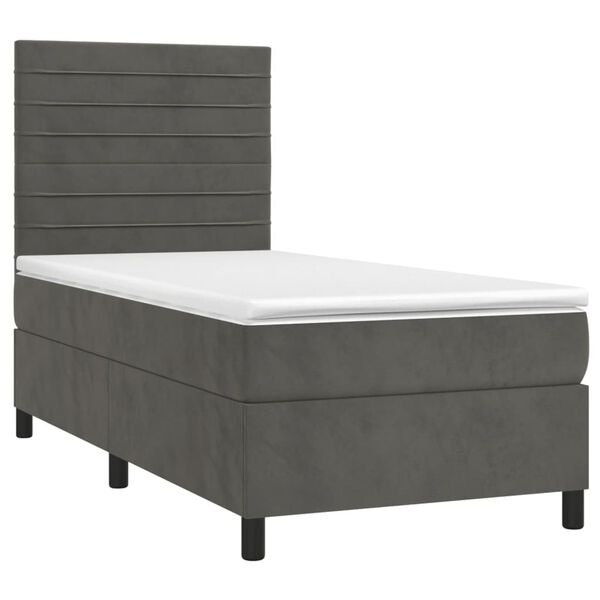vidaXL Cama box spring colch&oacute;n y LED terciopelo gris oscuro 90x190 cm