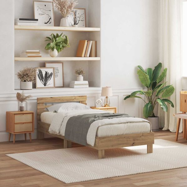 vidaXL Estructura de cama con LED Roble artesanal 100 x 200 cm