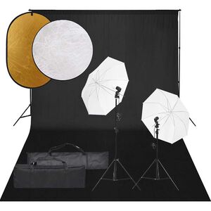 vidaXL Kit de estudio fotogr&aacute;fico con set de luces, fondo y reflector