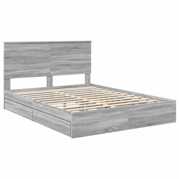 vidaXL Cama con almacenamiento con cabecera Gris Sonoma 150 x 200 cm