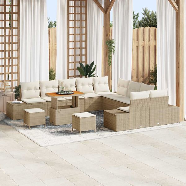 vidaXL Conjunto de sof&aacute;s de jard&iacute;n 13 pcs Beige rat&aacute;n sint&eacute;tico