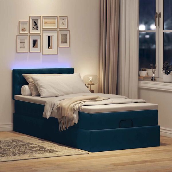 vidaXL Estructura de cama otomana colch&oacute;n terciopelo azul oscuro