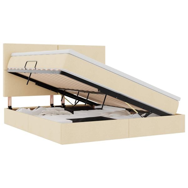 vidaXL Cama con almacenamiento y colch&oacute;n Crema 160 x 200 cm Poli&eacute;ster