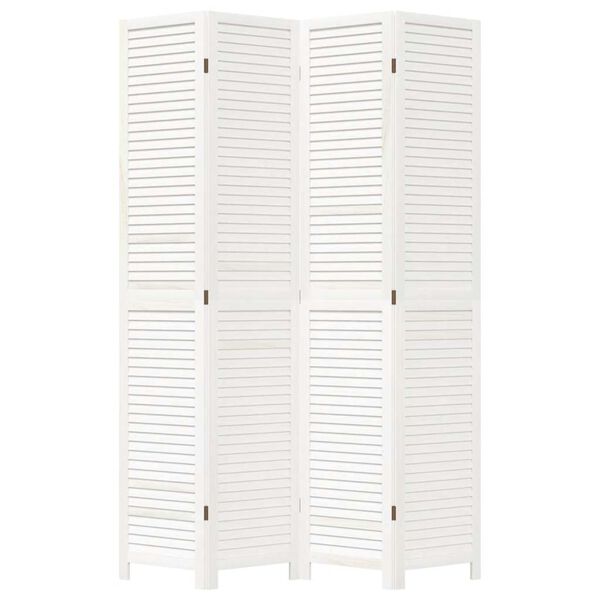 vidaXL Biombo separador de 4 paneles madera maciza Paulownia blanco