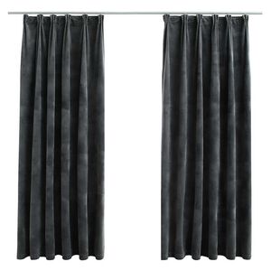 vidaXL Cortinas opacas y ganchos 2 pzas terciopelo antracita 140x175cm