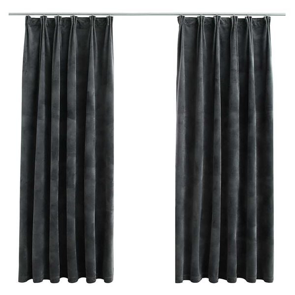 vidaXL Cortinas opacas y ganchos 2 pzas terciopelo antracita 140x175cm