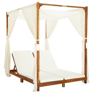 vidaXL Tumbona doble con cortinas y cojines madera maciza de acacia