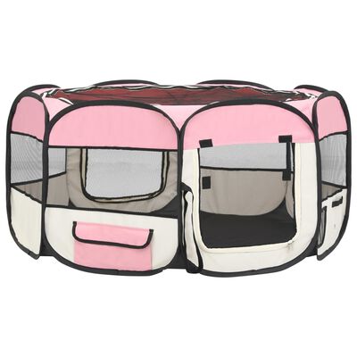 vidaXL Parque de perros plegable y bolsa transporte rosa 145x145x61cm