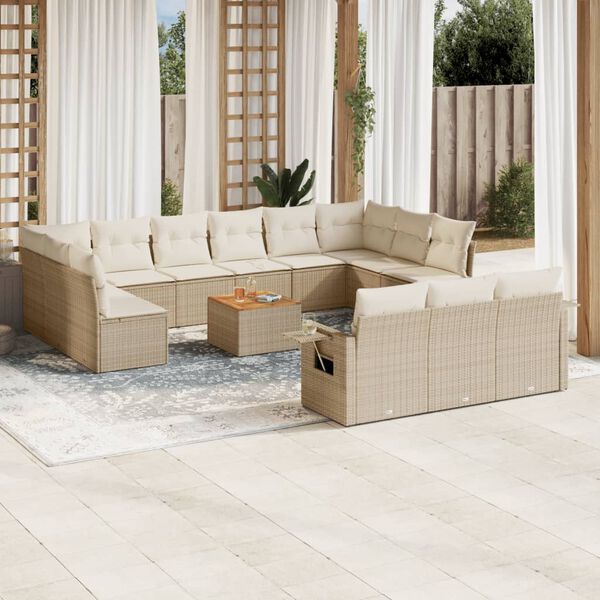 vidaXL Set sof&aacute;s de jard&iacute;n 14 pzas con cojines rat&aacute;n sint&eacute;tico beige