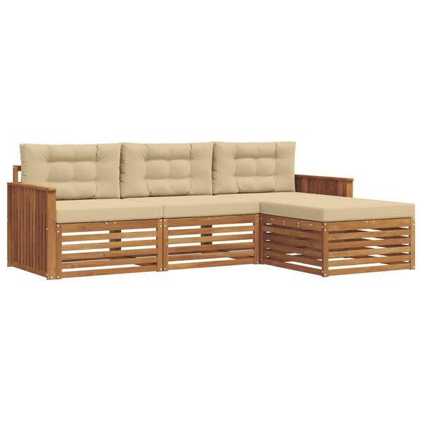 vidaXL Conjunto de sof&aacute;s de exterior con coj&iacute;n 4 pcs Natural y Beige