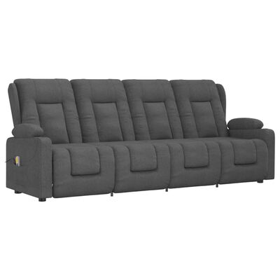 vidaXL Sofá reclinable de 4 plazas con portavasos tela gris oscuro