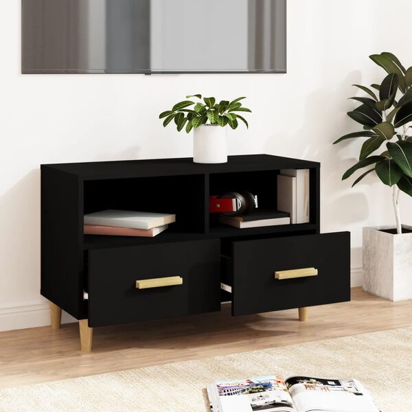 vidaXL Mueble para TV madera contrachapada negro 80x36x50 cm