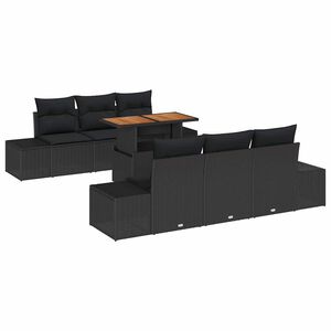 vidaXL Conjunto de sof&aacute;s de jard&iacute;n 7 uds. Negro rat&aacute;n sint&eacute;tico