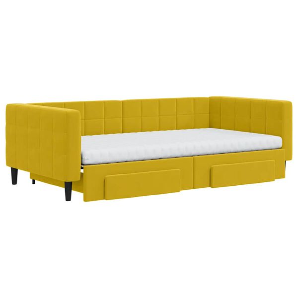 vidaXL Sof&aacute; cama nido con cajones terciopelo amarillo 100x200 cm