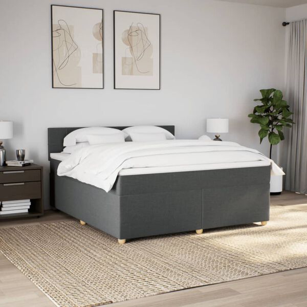 vidaXL Cama box spring con colch&oacute;n tela gris oscuro 180x200 cm