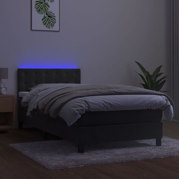 vidaXL Cama box spring colch&oacute;n y LED terciopelo gris oscuro 80x200 cm