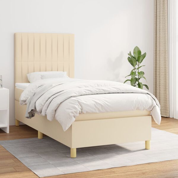 vidaXL Cama box spring con colch&oacute;n tela color crema 90x190 cm