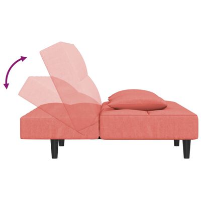 vidaXL Sofá cama de 2 plazas con dos almohadas terciopelo rosa