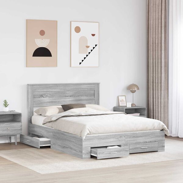 vidaXL Estructura de cama con cabecera Gris Sonoma 140 x 200 cm