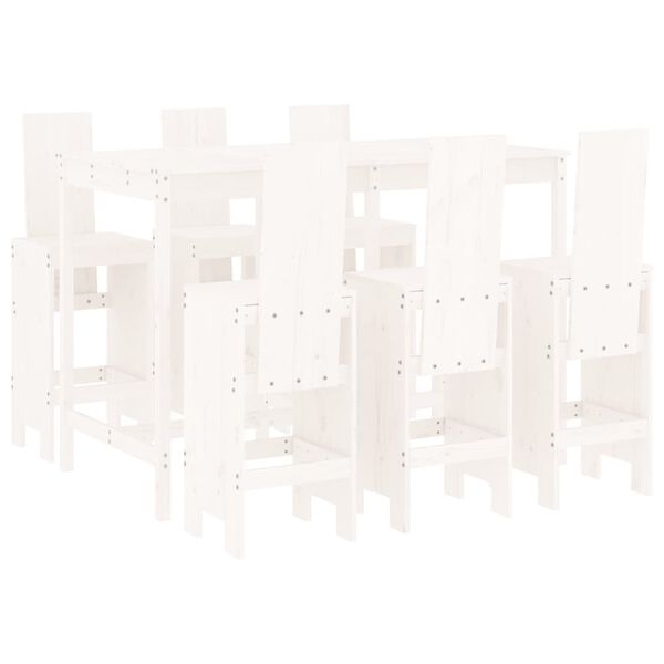 vidaXL Set de mesa y taburetes altos jardín 7 pzas madera pino blanco
