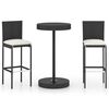 vidaXL Set muebles bar jard&iacute;n 3 piezas y cojines rat&aacute;n sint&eacute;tico negro