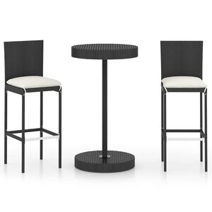 vidaXL Set muebles bar jard&iacute;n 3 piezas y cojines rat&aacute;n sint&eacute;tico negro