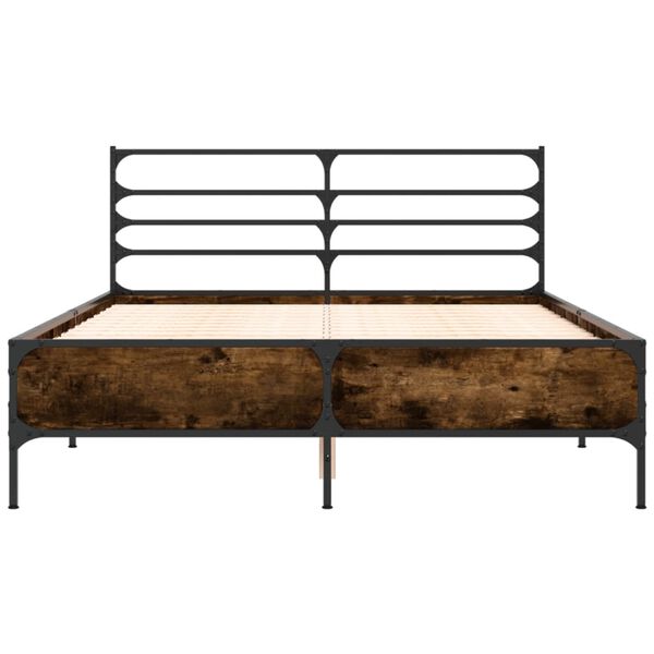 vidaXL Estructura cama madera ingenier&iacute;a metal roble ahumado 135x190cm