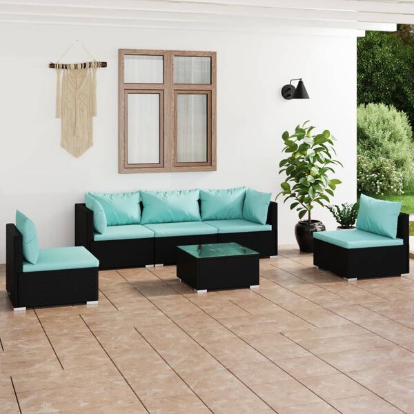 vidaXL Set de muebles de jardín 6 pzas y cojines ratán sintético negro