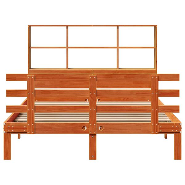 vidaXL Cama con estanter&iacute;a sin colch&oacute;n madera maciza marr&oacute;n 150x200 cm