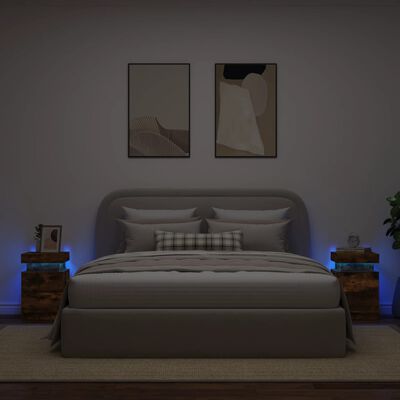 vidaXL Mesitas de noche con luces LED 2 uds roble ahumado 35x39x55 cm
