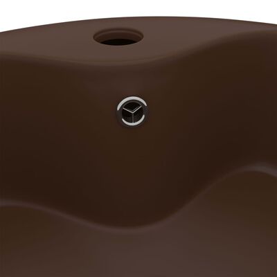 vidaXL Lavabo lujoso y rebosadero cerámica marrón oscuro mate 36x13 cm