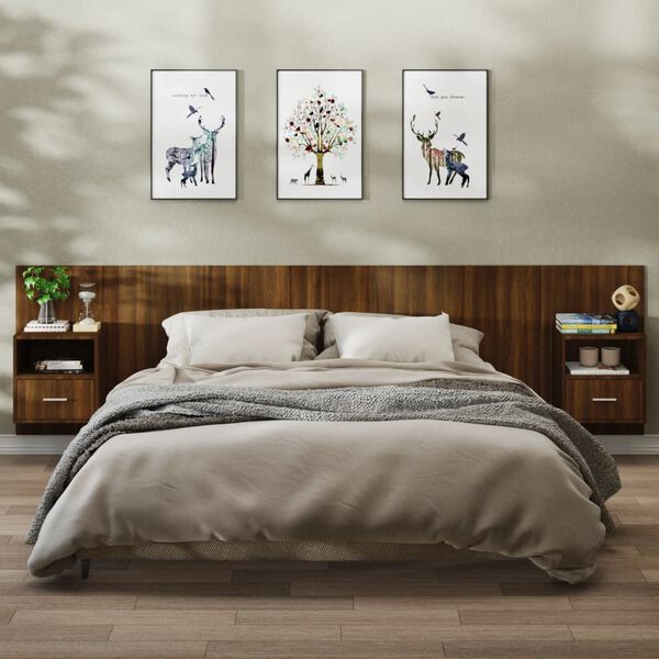 vidaXL Mesita de noche de pared 2 unidades marr&oacute;n roble