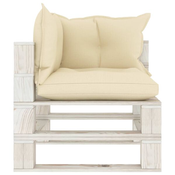 vidaXL Sof&aacute; de esquina de palets de jard&iacute;n madera con cojines crema