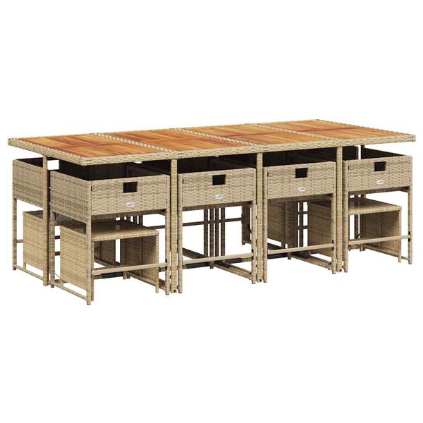 vidaXL Set comedor de jard&iacute;n con cojines 13 pzas rat&aacute;n sint&eacute;tico beige