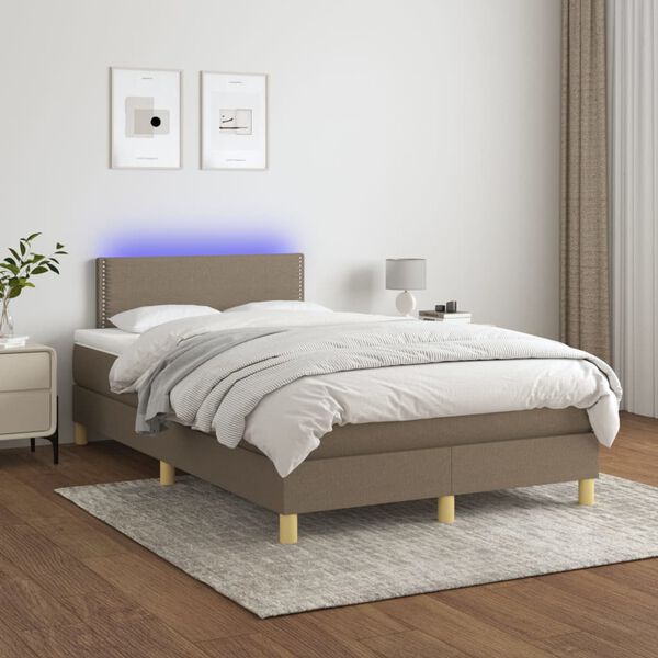 vidaXL Cama box spring con colch&oacute;n y LED tela gris taupe 120x200 cm