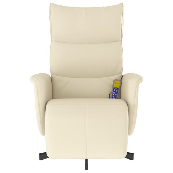 vidaXL Sill&oacute;n reclinable masaje con reposapi&eacute;s cuero sint&eacute;tico crema