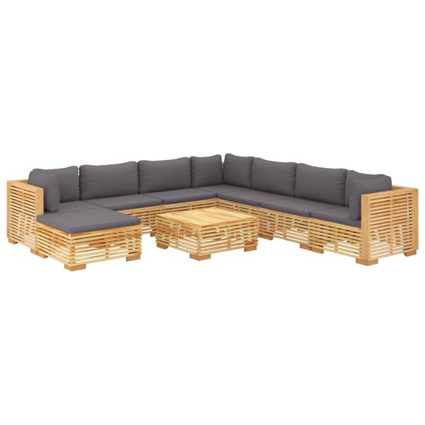 vidaXL Juego muebles de jard&iacute;n 9 piezas y cojines madera maciza teca
