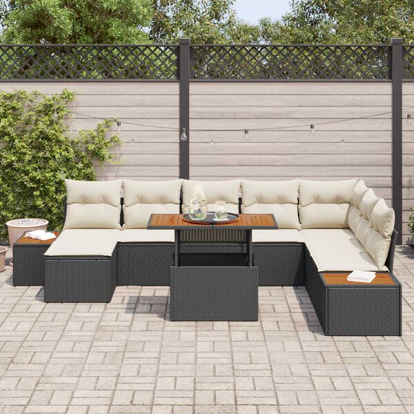 vidaXL Conjunto de sof&aacute; de jard&iacute;n 9 pcs Negro Polirat&aacute;n