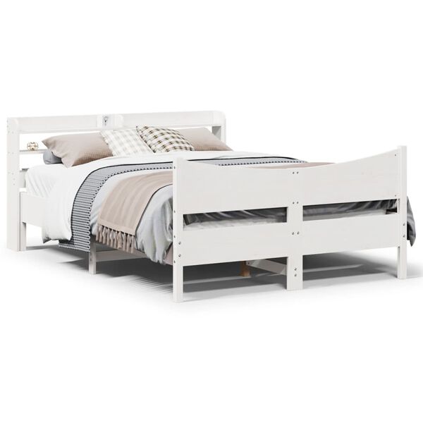 vidaXL Estructura de cama con cabecero madera pino blanco 135x190 cm
