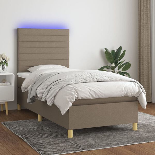 vidaXL Cama box spring colch&oacute;n y luces LED tela gris taupe 100x200 cm