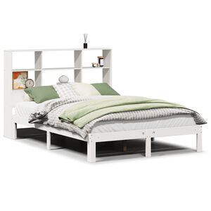 vidaXL Cama con estanter&iacute;a sin colch&oacute;n madera maciza blanca 120x190 cm