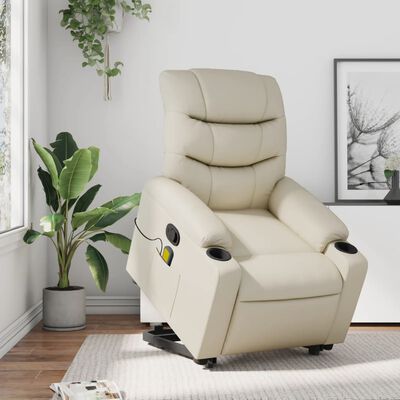 vidaXL Sillón reclinable de masaje de pie cuero artificial color crema