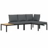 vidaXL Set de sof&aacute;s de jard&iacute;n con cojines 3 piezas aluminio negro
