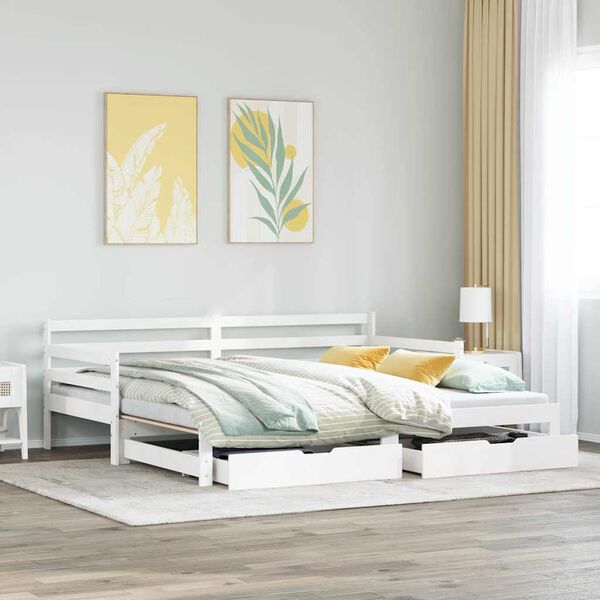 vidaXL Sof&aacute; cama nido con cajones sin colch&oacute;n blanco 90x200 cm