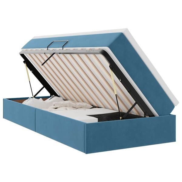vidaXL Cama con almacenamiento y colch&oacute;n Azul Oscuro 100 x 200 cm