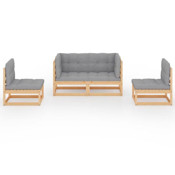 vidaXL Muebles de jardín 4 piezas con cojines de madera de pino maciza
