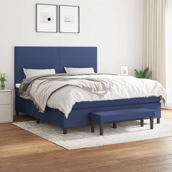 vidaXL Cama box spring con colch&oacute;n tela azul 160x200 cm