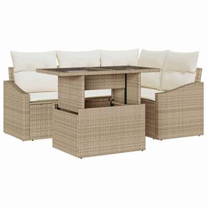 vidaXL Conjunto de sof&aacute; de jard&iacute;n 5 pcs Beige y Crema rat&aacute;n sint&eacute;tico